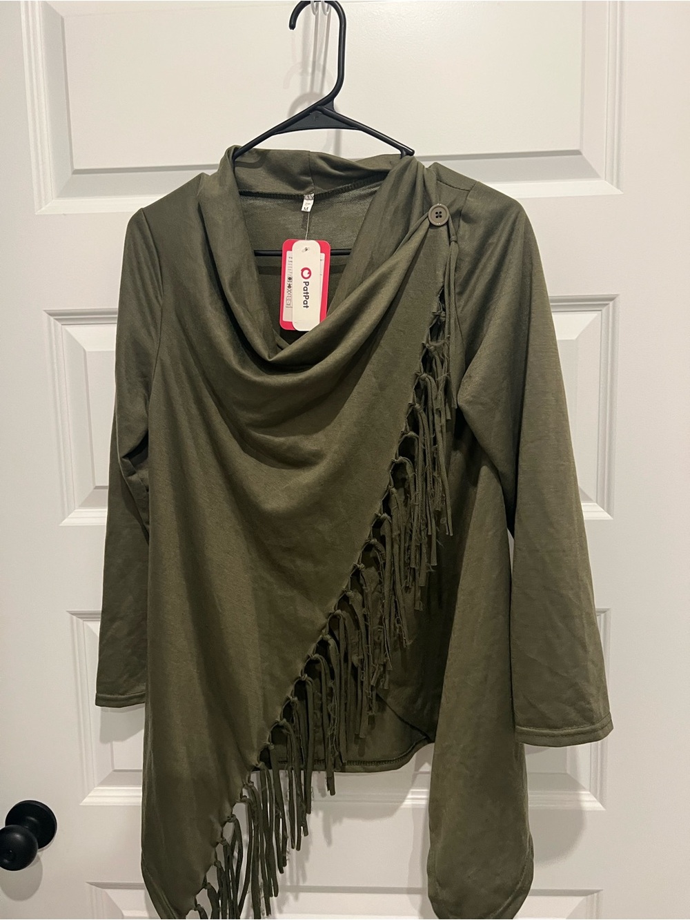 PatPat Olive Green Fringe Cowl Neck Top
